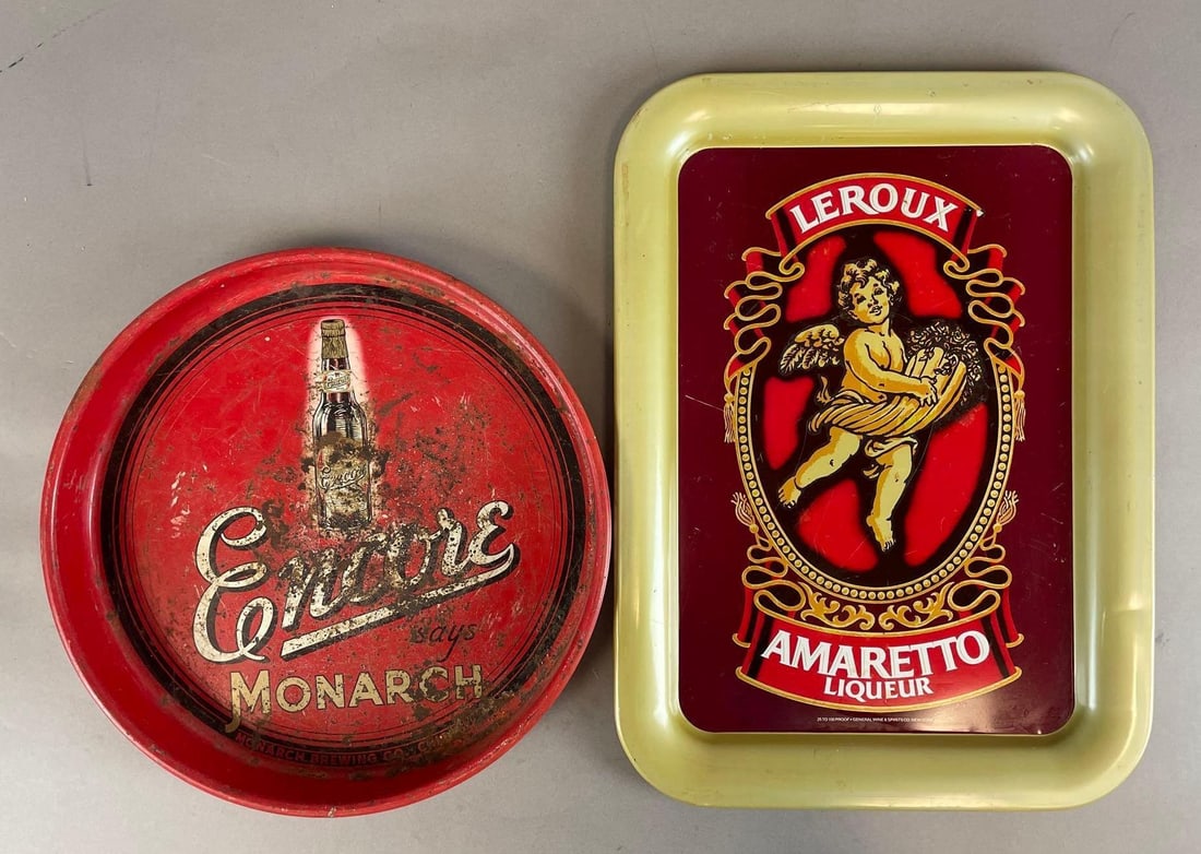 Group of 2 Vintage Alcohol Advertising Metal Trays (1 of 2)