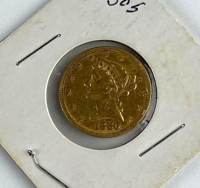1880 US $5 Liberty Head Gold Coin (1 of 2)