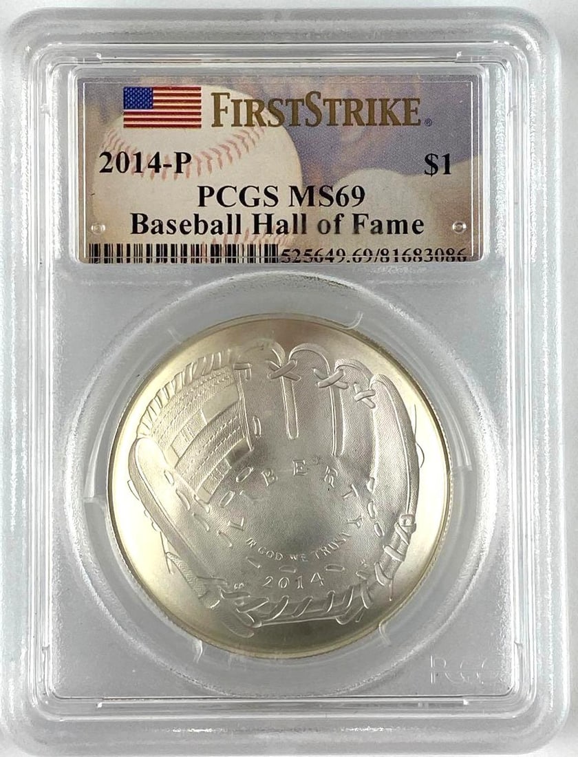 2014 P $1 US Baseball Hall of Fame Silver Round PCGS MS69: 2014 P $1 US Baseball Hall of Fame Silver Round PCGS MS69