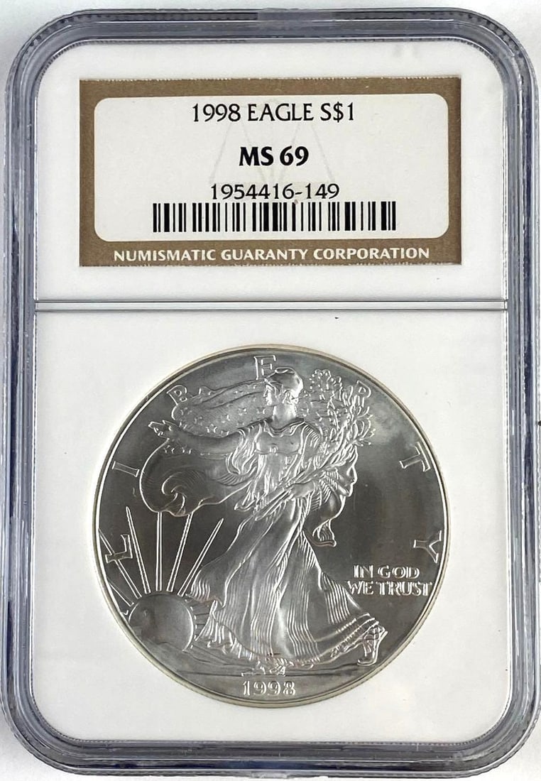 1998 US 1 Oz American Silver Eagle NGC MS69: 1998 US 1 Oz American Silver Eagle NGC MS69
