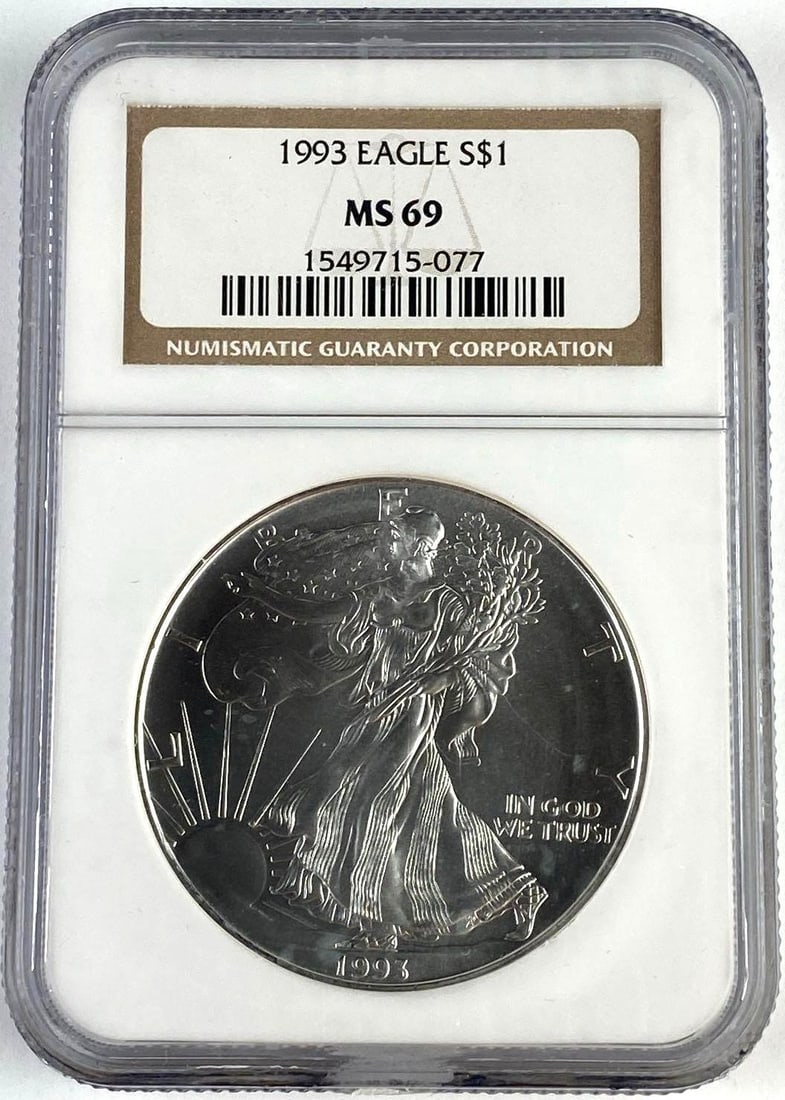 1993 US 1 Oz American Silver Eagle NGC MS69: 1993 US 1 Oz American Silver Eagle NGC MS69