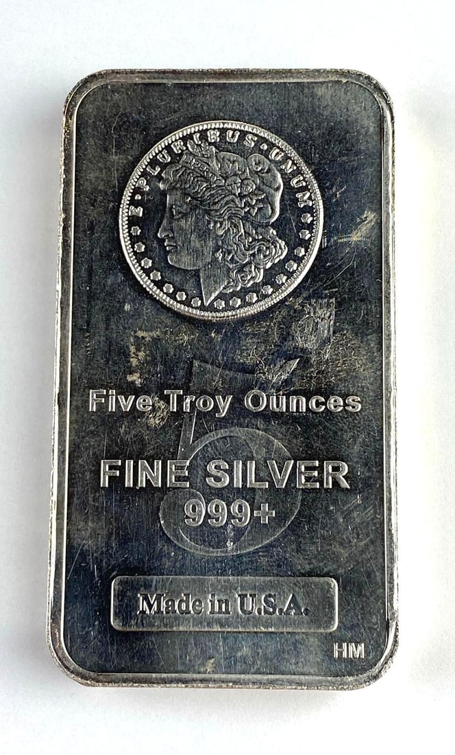 The Highland Mint Morgan Design 5 Oz .999 Fine Silver Ingot/ Bar: The Highland Mint Morgan Design 5 Oz .999 Fine Silver Ingot/ Bar