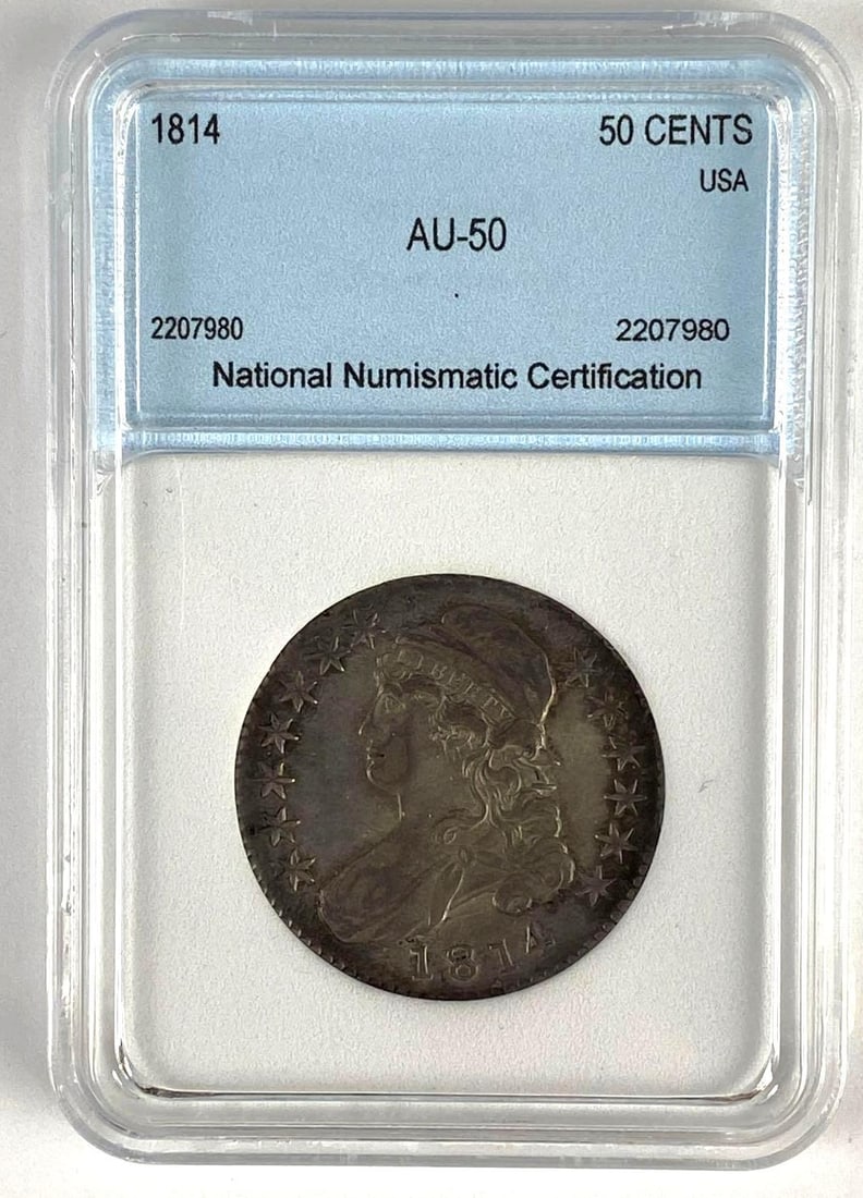 NNC Graded 1814 Capped Bust Half Dollar Coin AU50: NNC Graded 1814 Capped Bust Half Dollar Coin AU50
