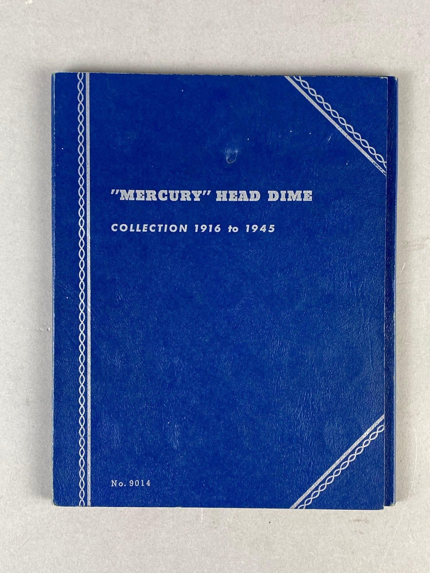 1916-1945 Mercury Head Dime Whitman Folder: Partial folder, With 69 Mercury Head Dimes, includes 1919-S, 1923-S, 1931, and more, No. 9014.