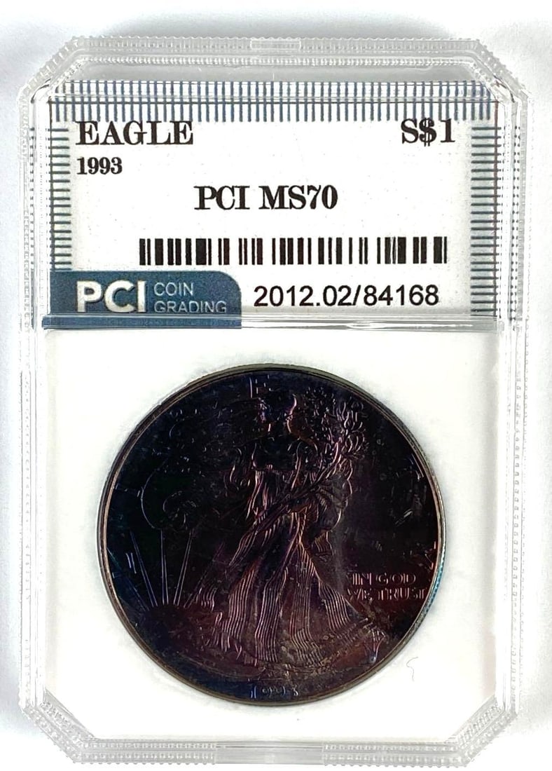 PCI Graded 1993 US $1 American Silver Eagle 1oz Silver Dollar MS70: PCI Graded 1993 US $1 American Silver Eagle 1oz Silver Dollar MS70