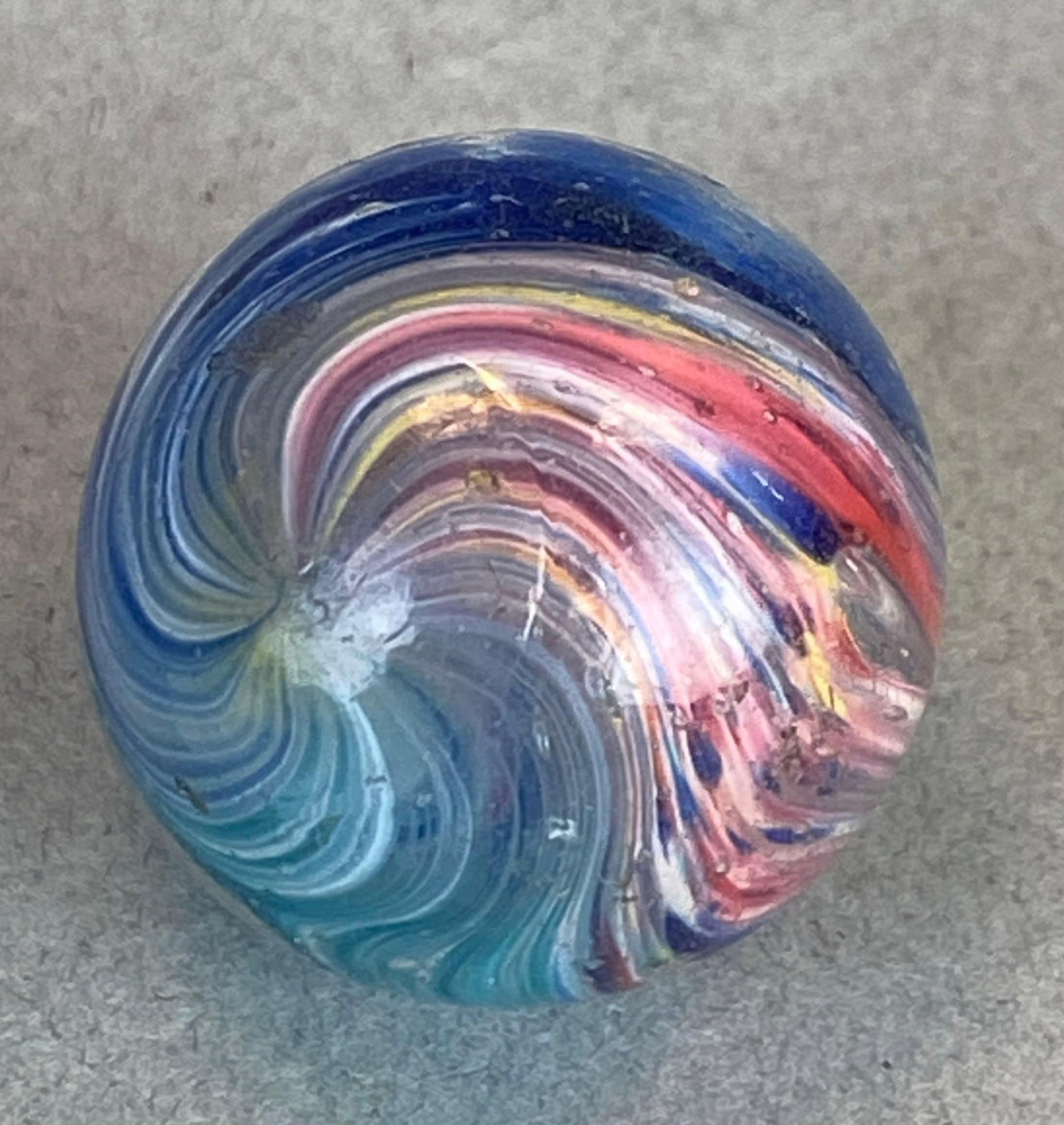 Antique German Onion Skin Glass Marble: Bruise shown, Measures 20.5mm across
