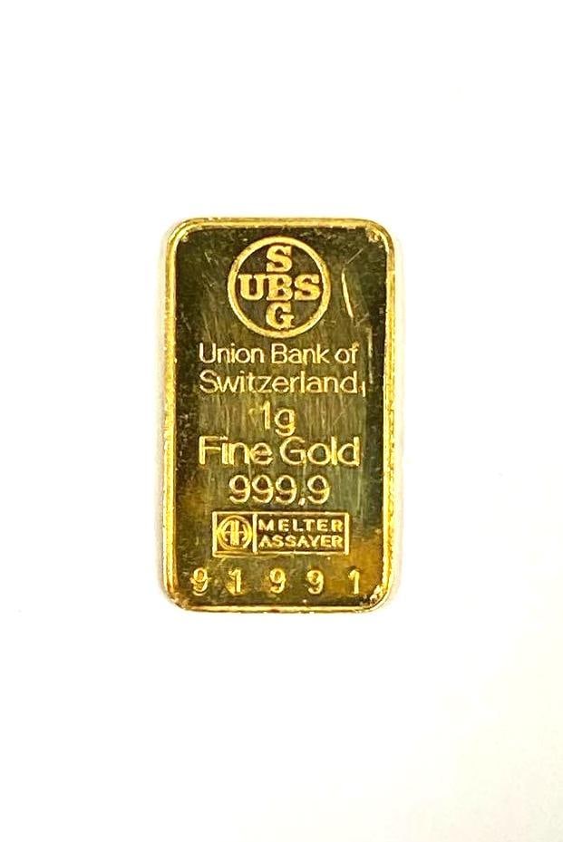 Union Bank of Switzerland 1 Gram 999.9 Fine Gold Ingot/ Bar (1 of 2)