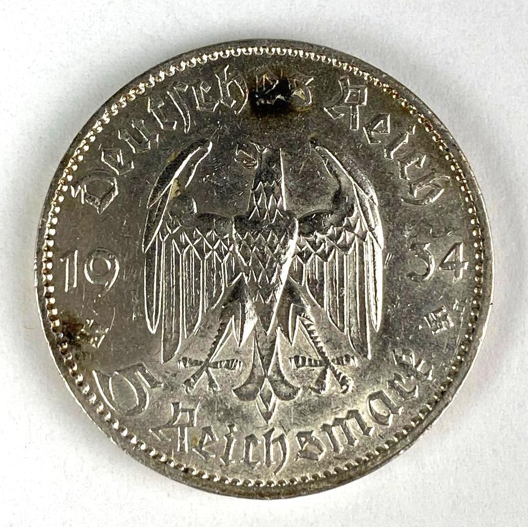 1934 WW2 German Third Reich 5 Reichsmark Potsdam Garrison Church Silver Coin (1 of 2)