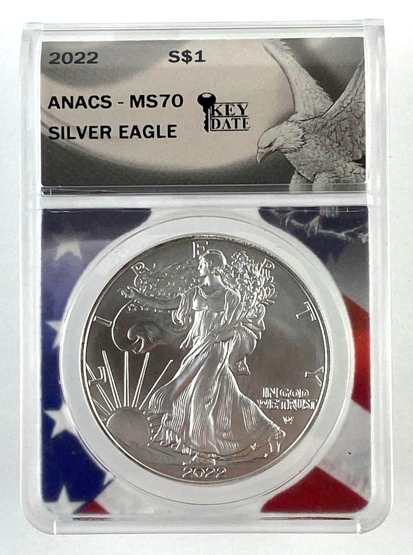 2022 US 1 oz .999 Fine Silver American Eagle ANACS Graded MS70 (1 of 2)