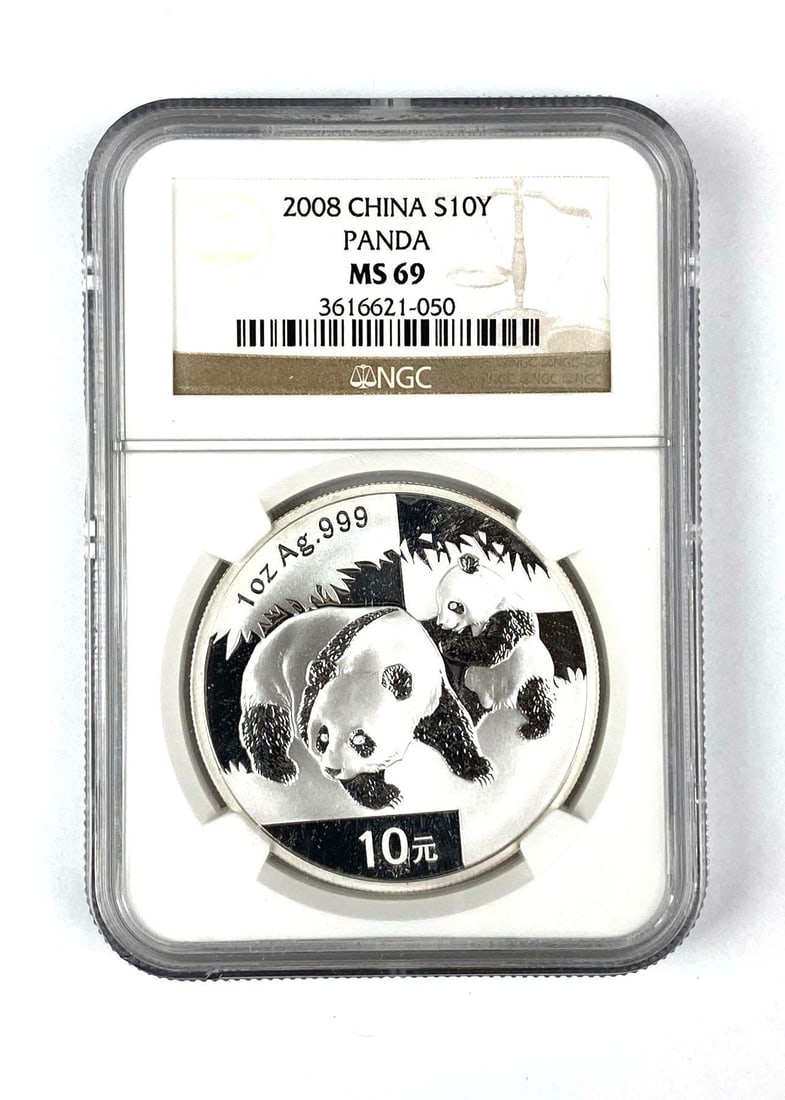 2008 10 Yuan China Panda 1 oz .999 Fine Silver NGC Graded MS69: 2008 10 Yuan China Panda 1 oz .999 Fine Silver NGC Graded MS69