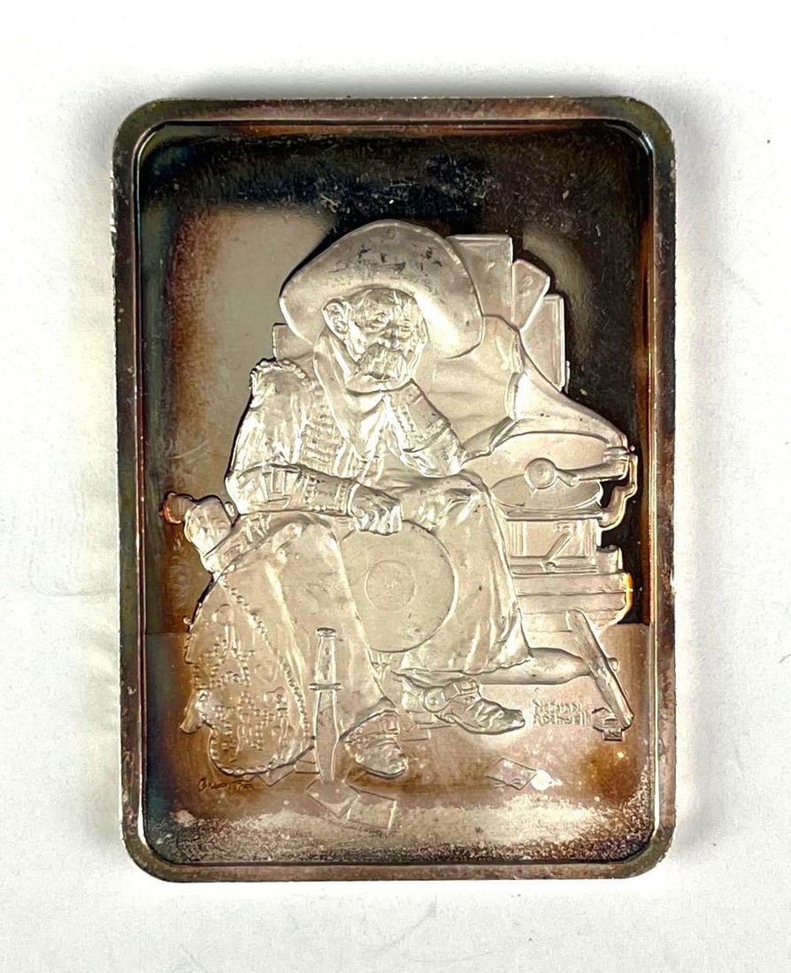 1974 Hamilton Mint Norman Rockwell Dreams of Long Ago 1927 1 oz .999 Fine Silver Ingot/ Bar (1 of 2)