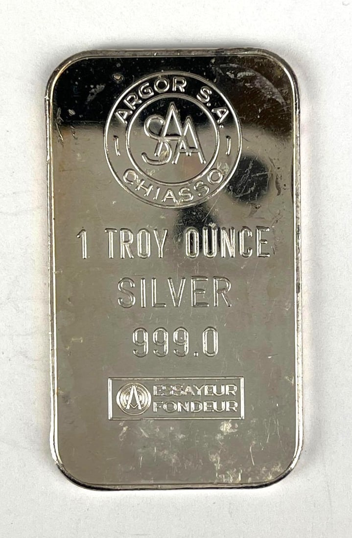 Argor SA Chiasso 1 oz 999.0 Silver Ingot/ Bar: Argor SA Chiasso 1 oz 999.0 Silver Ingot/ Bar