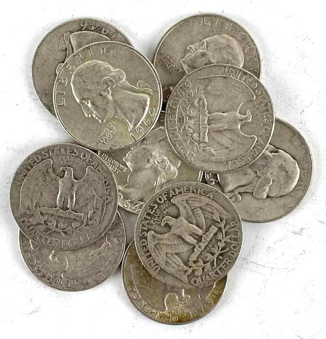 Group of 10 Washington 90% Silver Quarters (1 of 1)