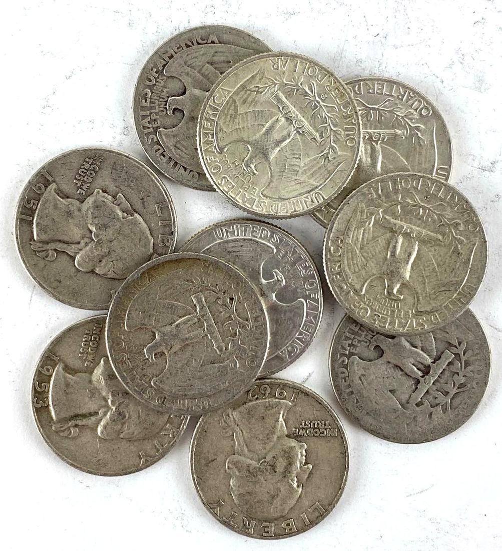 Group of 10 Washington 90% Silver Quarters (1 of 1)