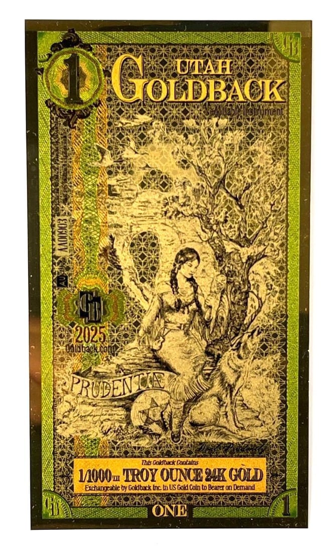 2025 AuRum 1 Utah Goldback Prudentiae 1/1000th oz 24K Gold: 2025 AuRum 1 Utah Goldback Prudentiae 1/1000th oz 24K Gold