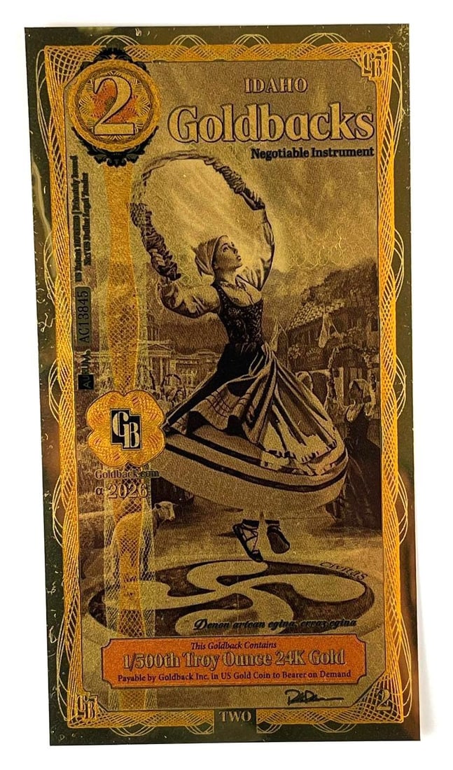 2026 AuRum 2 Idaho Goldback Civitas 1/500th oz 24K Gold: 2026 AuRum 2 Idaho Goldback Civitas 1/500th oz 24K Gold