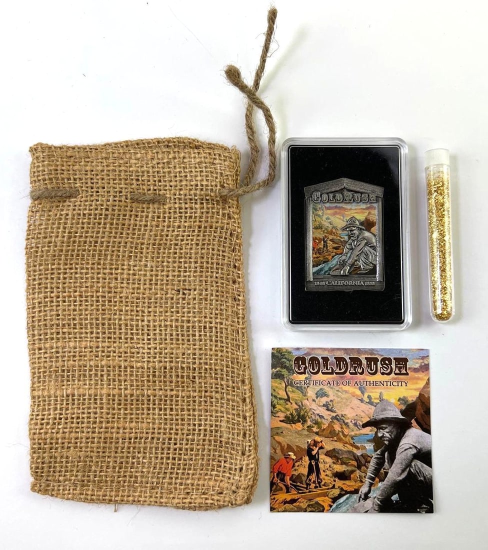 SUPER COOL 2023 Cameroun California Gold Rush 43.9 Gram COPPER Bar with Gold Leaf and Burlap Bag: SUPER COOL 2023 Cameroun California Gold Rush 43.9 Gram COPPER Bar with Gold Leaf and Burlap Bag