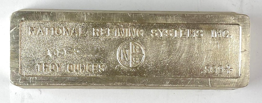 National Refining Systems INC 100 oz .999 Fine Silver Ingot/ Bar: National Refining Systems INC 100 oz .999 Fine Silver Ingot/ Bar