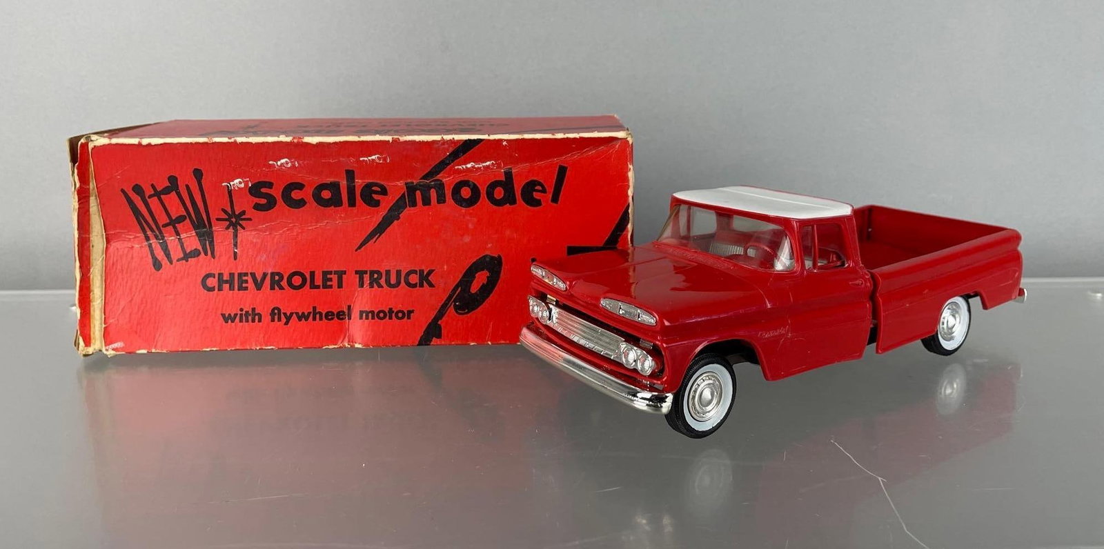 SMP 1960 Chevy Red Dealership Promo Pickup Truck: White roof, warped body, nonworking friction, original box