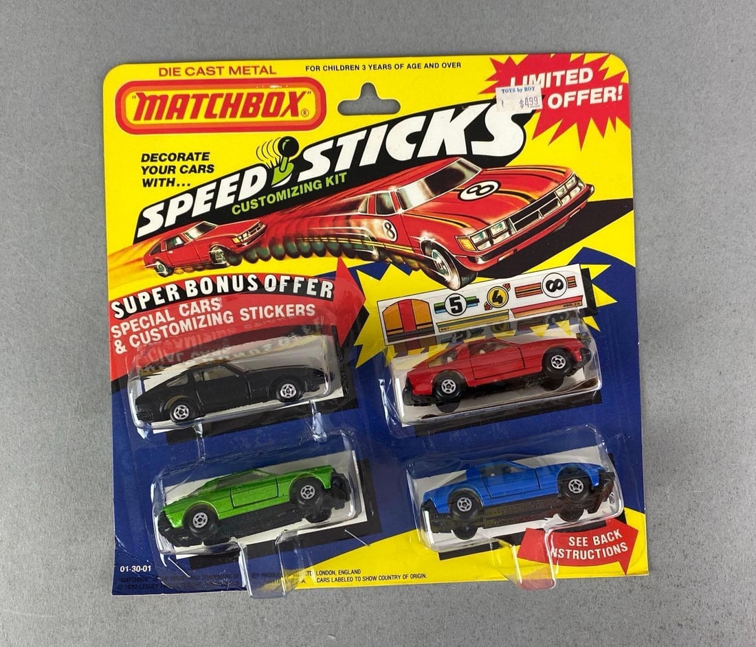 1980 Matchbox Speed Sticks Die-Cast Car Gift Pack: Sealed, some creases