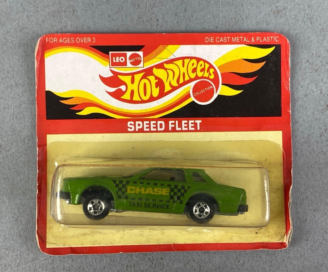 1981 LEO Mattel Hot Wheels Speed Fleet Datsun 200 SX Chase Taxi Service: Made in India, sealed, unpunched, Die-cast, shelf wear shown