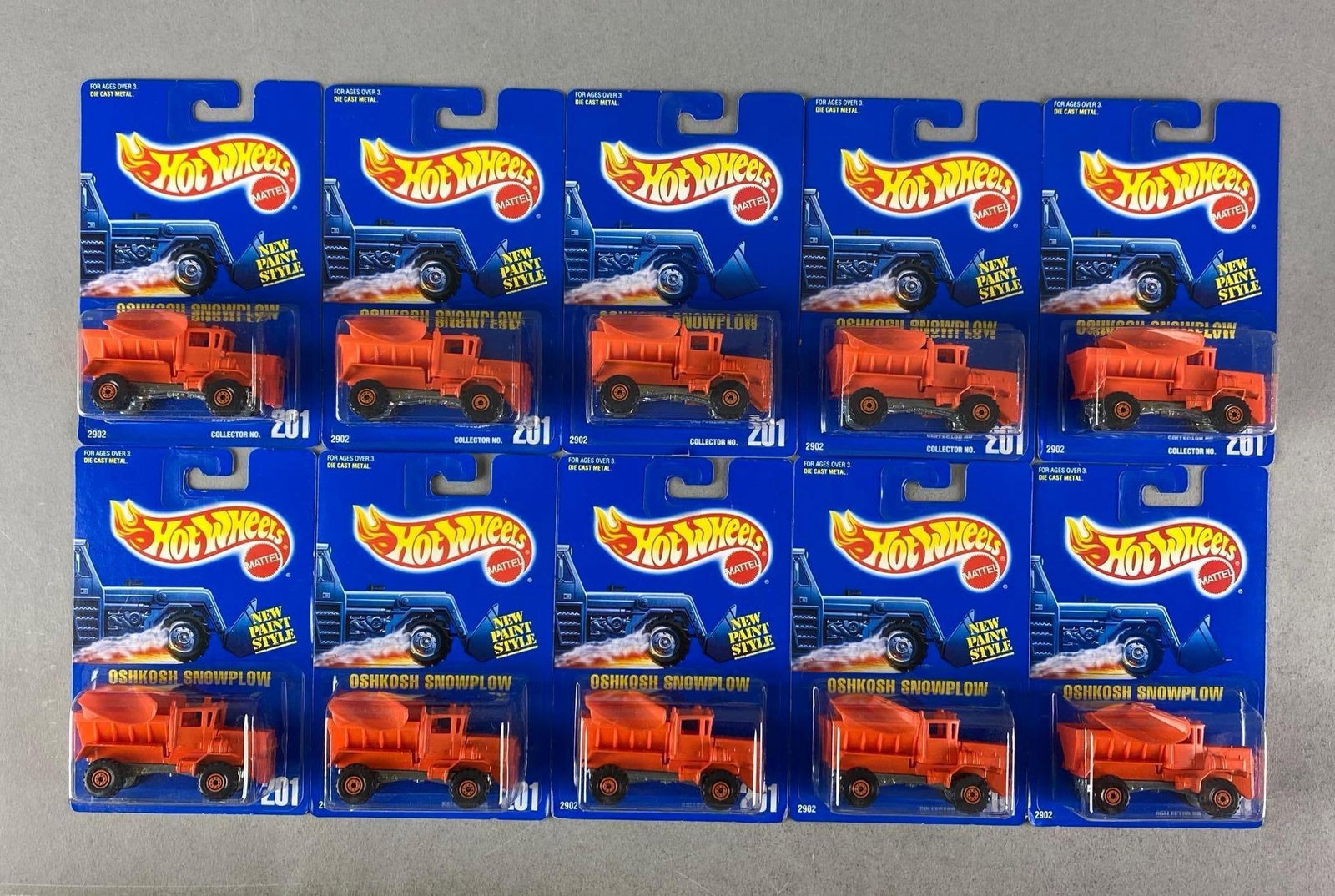 Group of 10 1991 Mattel Hot Wheel No. 201 Oshkosh Snowplow: Sealed, Die-Cast