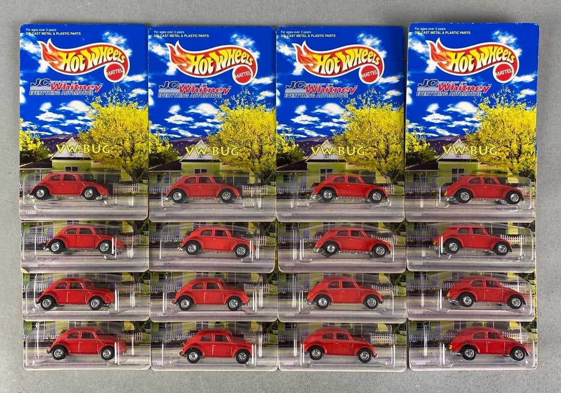 Group of 16 1997 Mattel Hot Wheels JC Whitney VW Bugs: Volkswagen Bug, sealed, die-cast