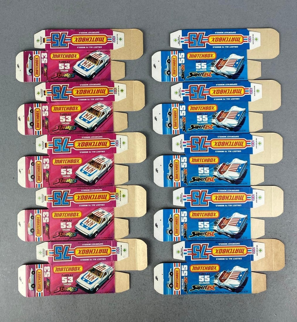Group of Lesney Matchbox J Type Boxes: Includes hellraiser and tanzara