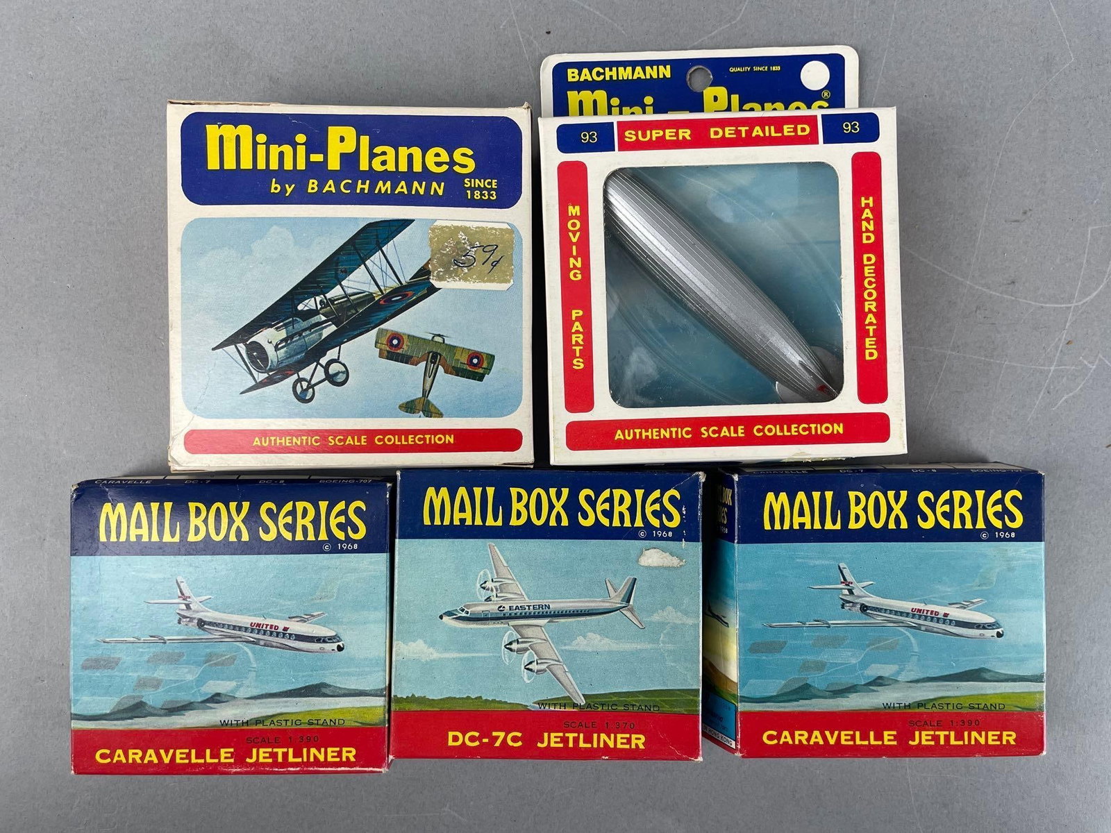 Group of Miniature Die-Cast Airplanes: Includes Bachmann mini-planes Hindenburg, frankonia mailbox series 1/390 scale