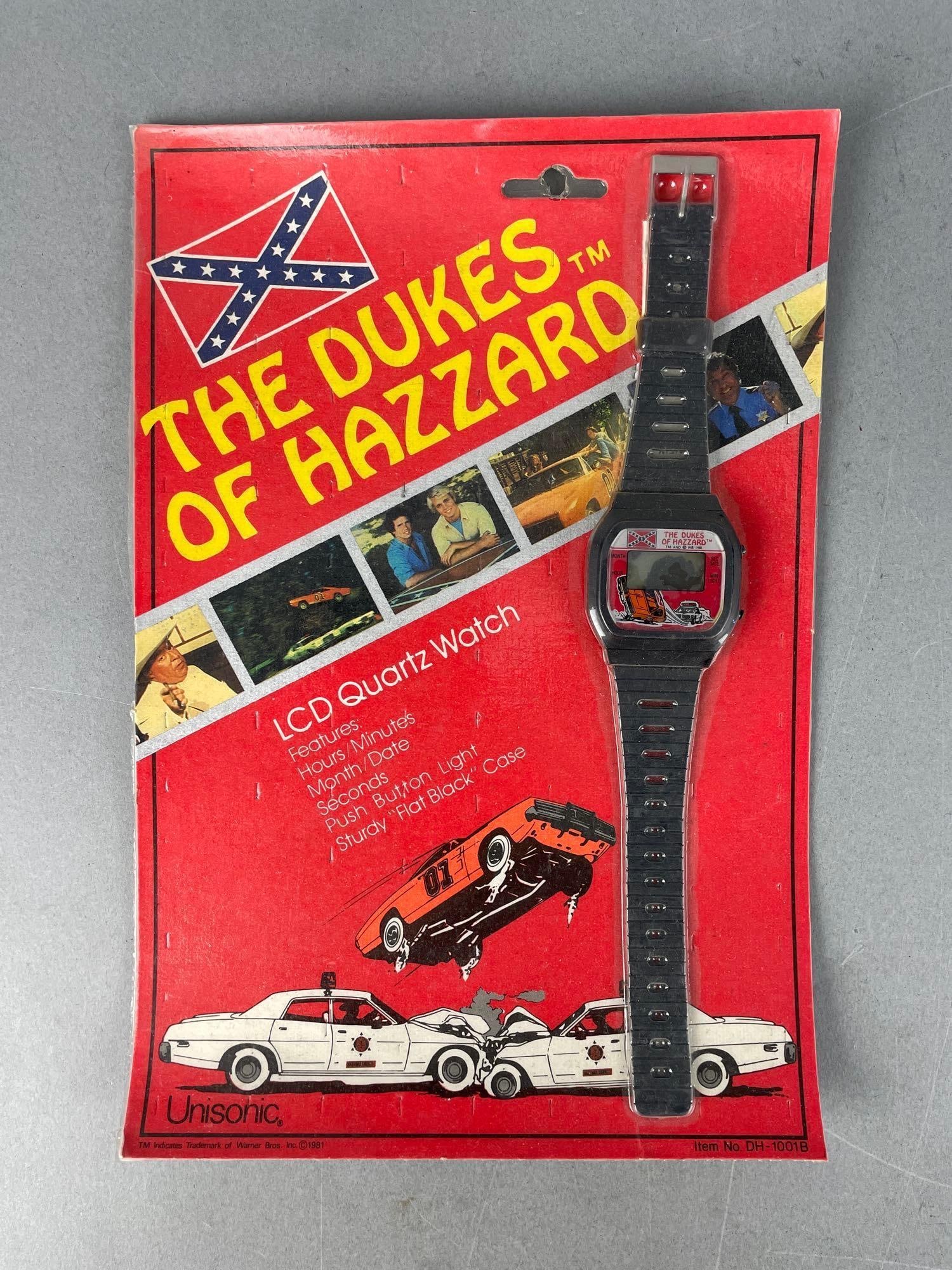 1981 Unisonic Dukes of Hazzard LCD Quartz Wristwatch: Sealed original packaging measures 9 3/4" x 6 1/2"