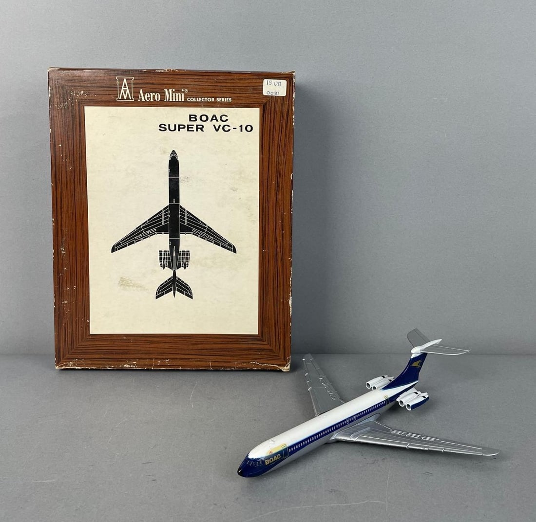 Aero Mini BOAC B.A.C. Super VC10 Die-Cast Jet: 1/239 scale, original packaging measures 10" x 8" x 2 1/2"