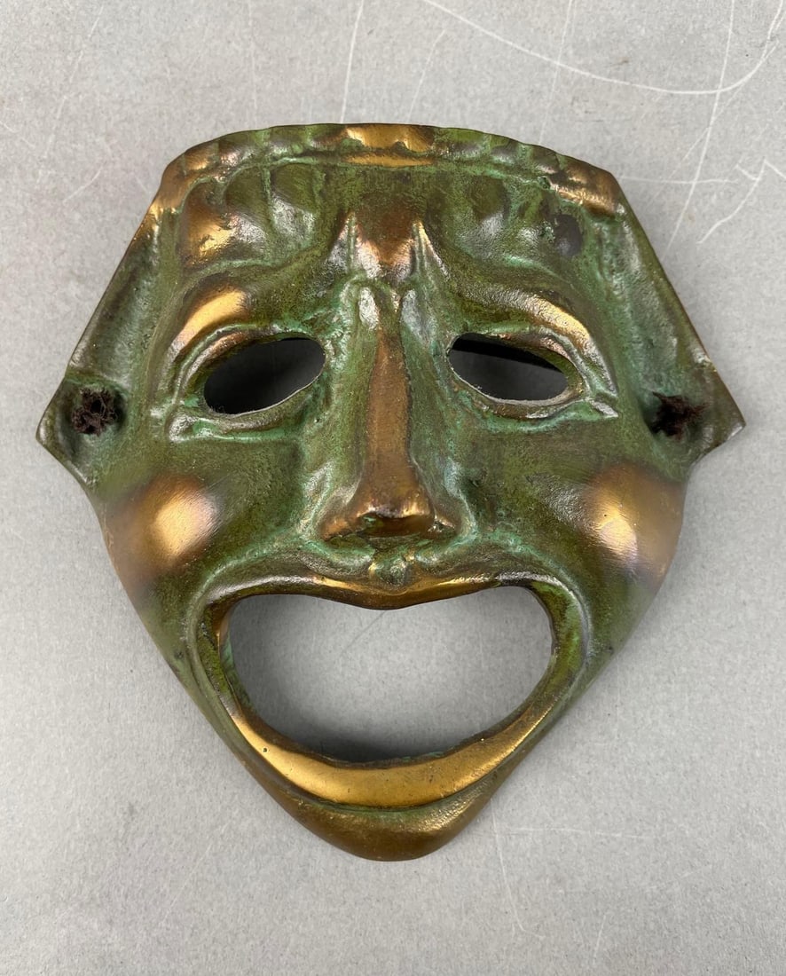 Vintage Brass Greek Comedy Mask Wall Sculpture: Measures 5 1/4" x 5 1/2" x 1 1/2"