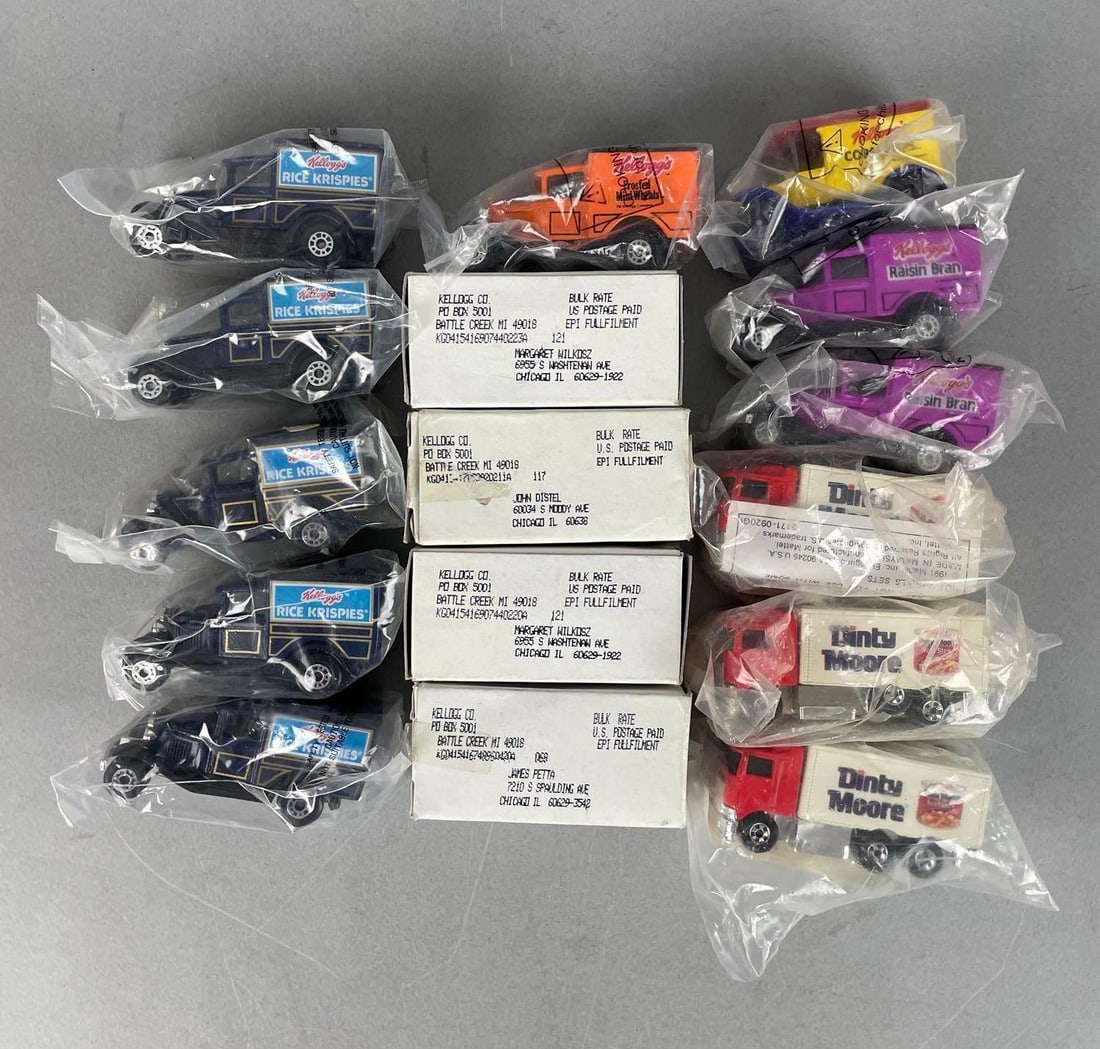Group of Matchbox / Hot Wheels Advertising Die-Cast Vehicles: Includes Kelloggs, Dinty Moore, 1/64 scale