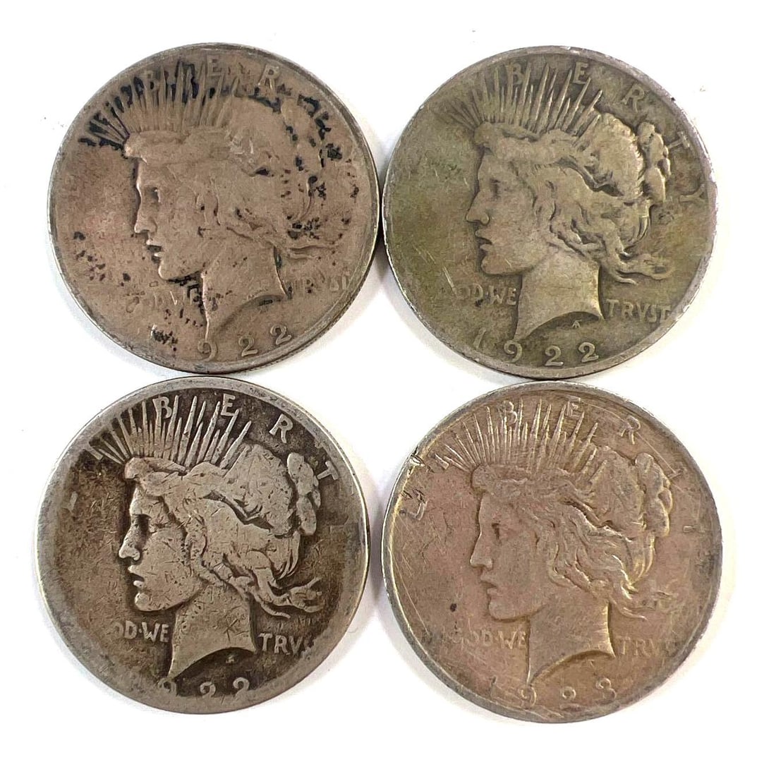 Group of 4 Peace Silver Dollars (1 of 2)