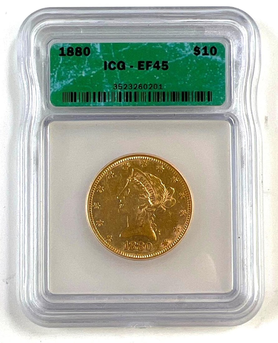 1880 $10 Liberty Head Gold Eagle ICG EF45 U.S. Gold Coin (1 of 2)