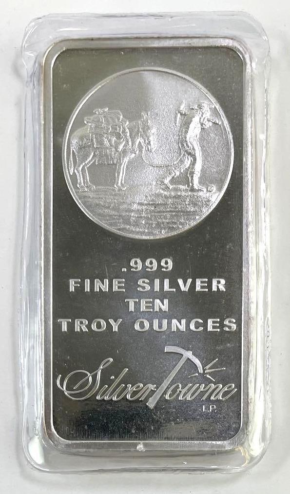 10 oz Silvertowne Prospector Silver Bar: Silvertowne Prospector 10 oz .999 fine silver bar.