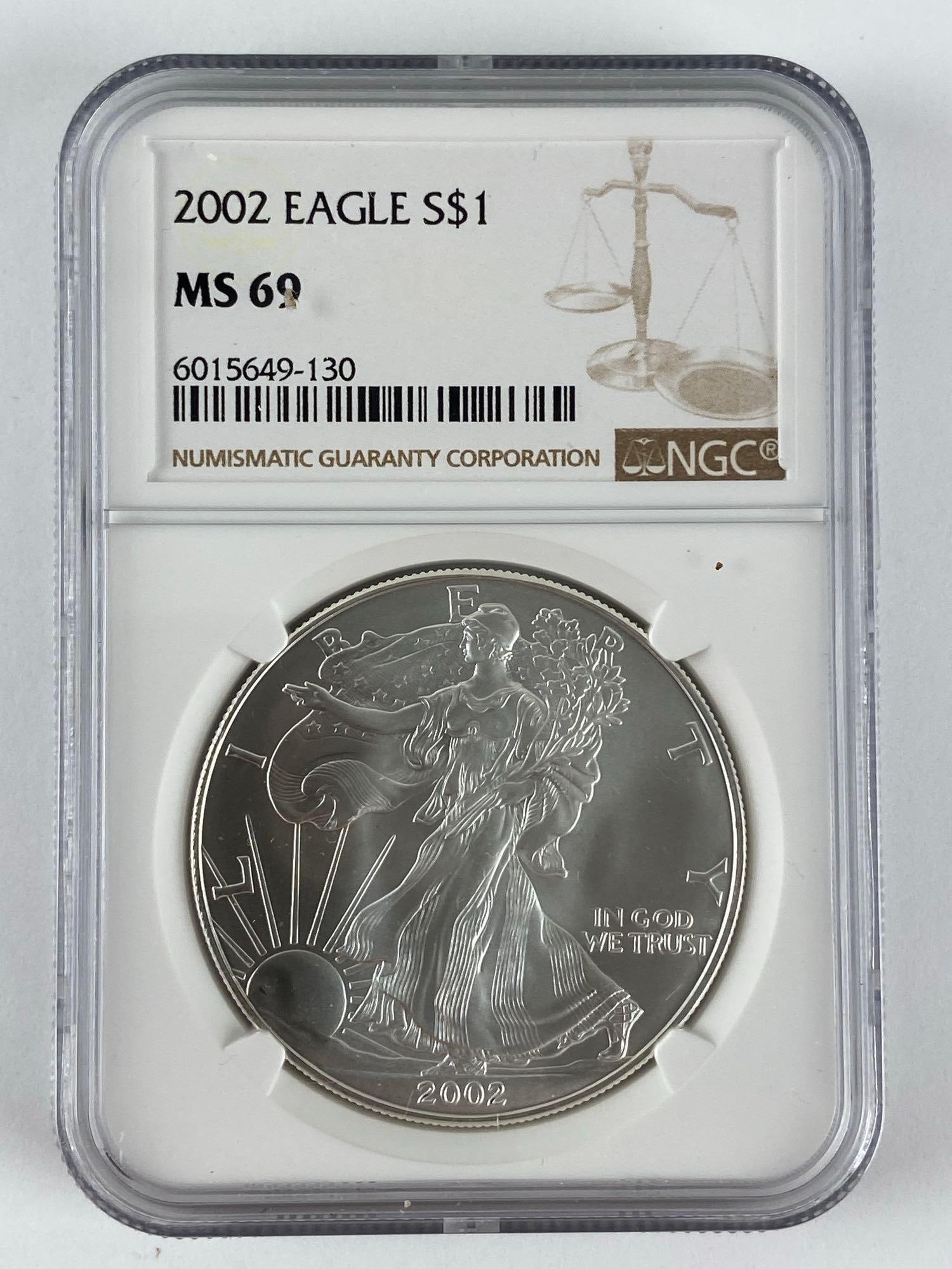 2002 NGC Graded MS 69 US Mint American Silver Eagle 1 oz Fine Silver Dollar (1 of 2)