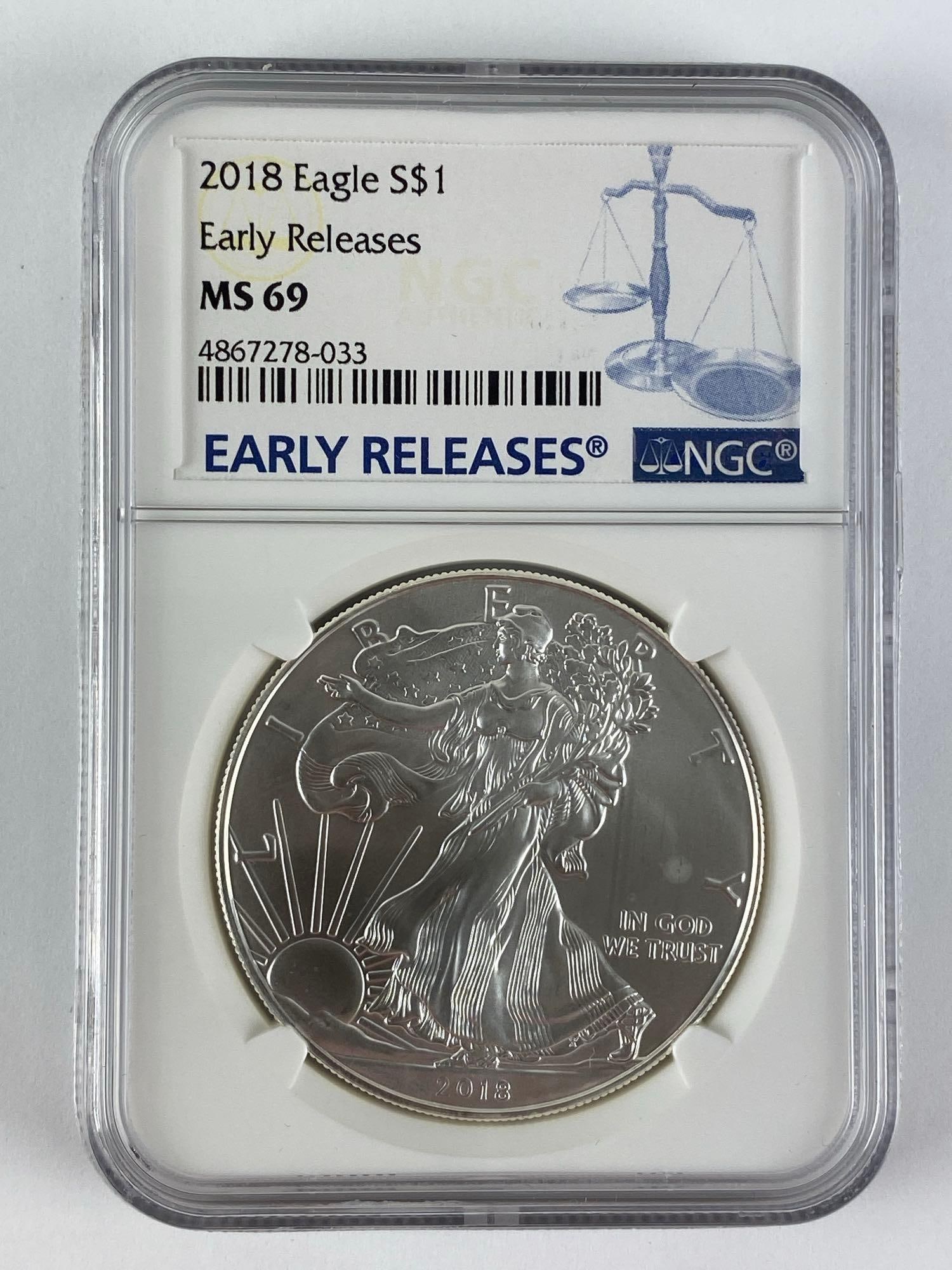 2018 Early Releases NGC Graded MS 69 US Mint American Silver Eagle 1 oz Fine Silver Dollar (1 of 2)