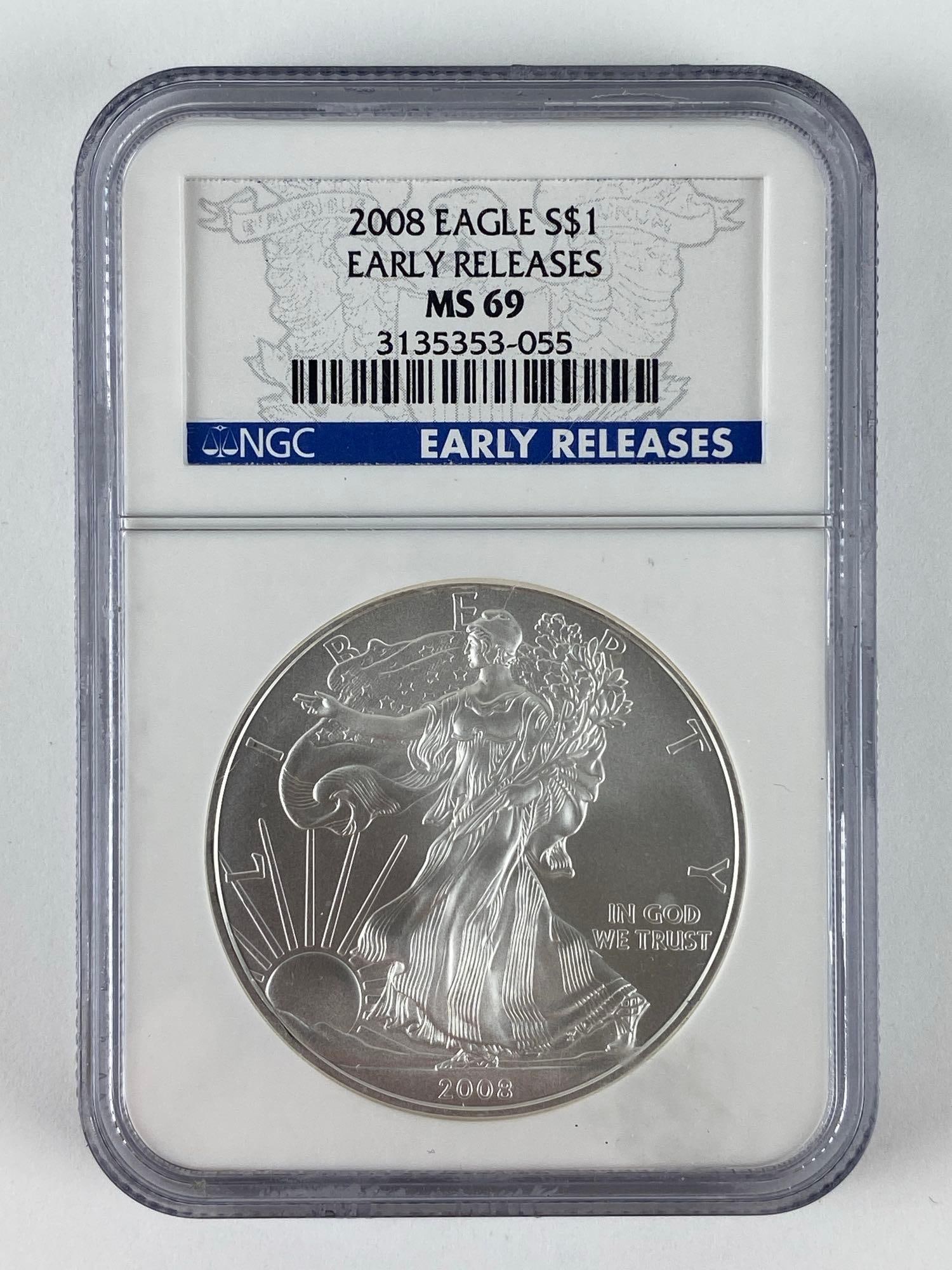 2008 Early Releases NGC Graded MS 69 US Mint American Silver Eagle 1 oz Fine Silver Dollar (1 of 2)