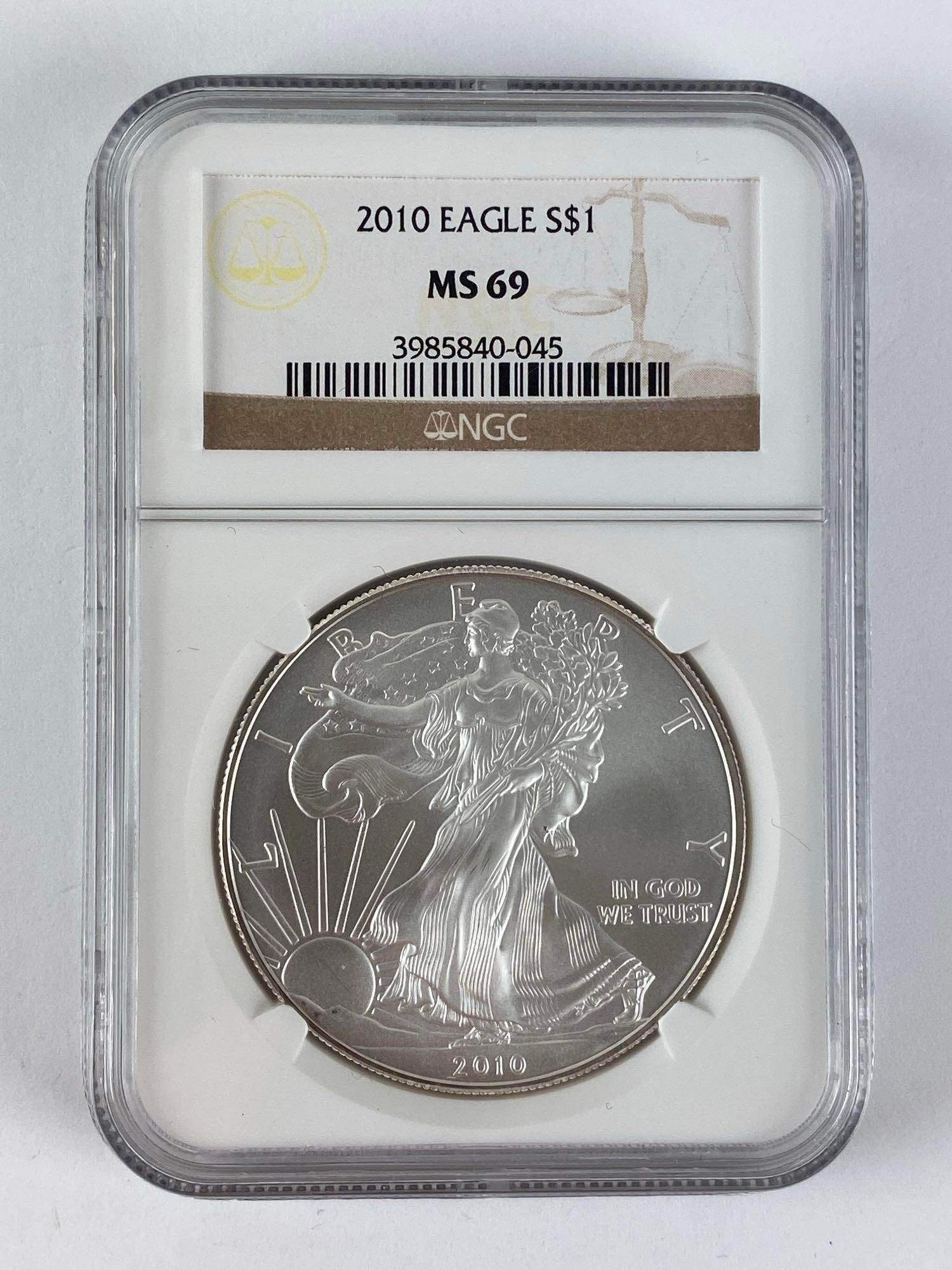 2010 NGC Graded MS 69 US Mint American Silver Eagle 1 oz Fine Silver Dollar (1 of 2)
