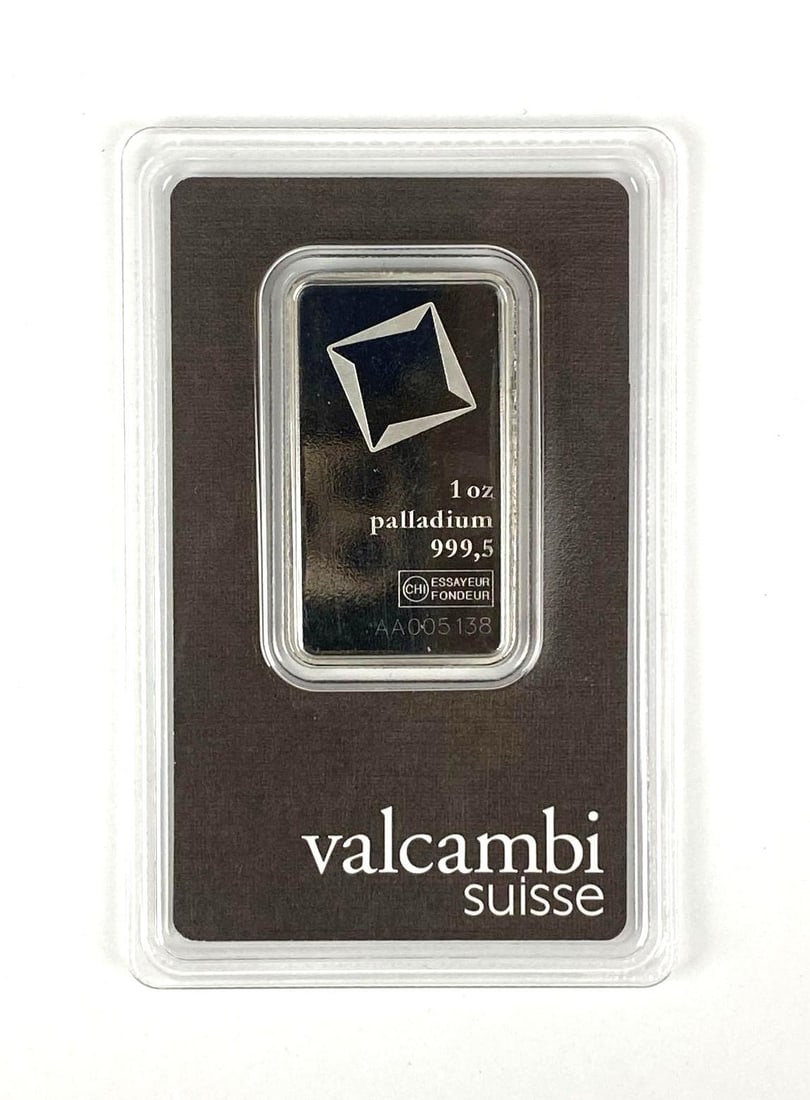 Valcambi Suisse 1 oz .999 Palladium Ingot/ Bar: Valcambi Suisse 1 oz .999 Palladium Ingot/ Bar