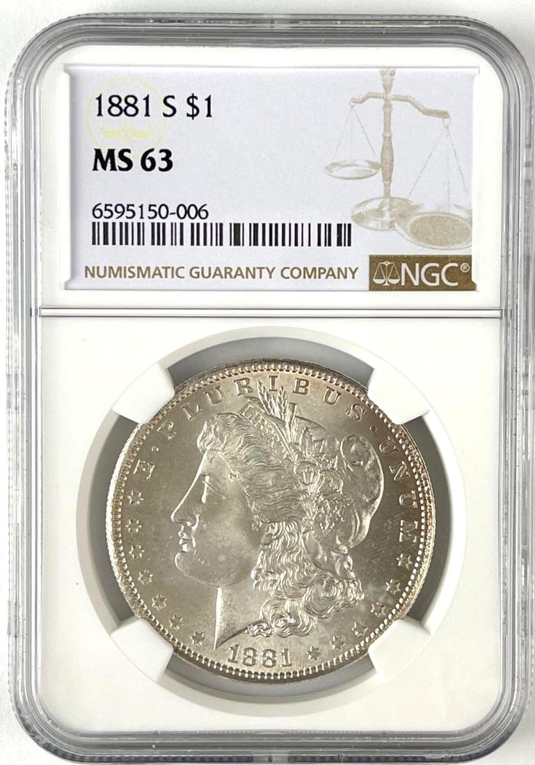 1881 S US Morgan Silver Dollar NGC MS63: 1881 S US Morgan Silver Dollar NGC MS63