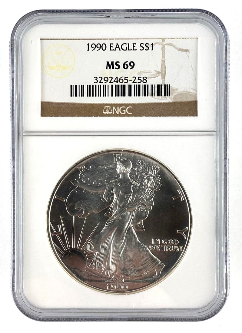 1990 US 1oz .999 Fine Silver American Eagle NGC MS69: 1990 US 1oz .999 Fine Silver American Eagle NGC MS69