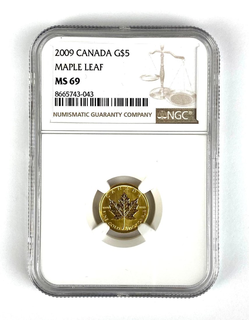 2009 Canada $5 Maple Leaf 1/10th oz 9999 Fine Gold NGC Graded MS69 (1 of 2)