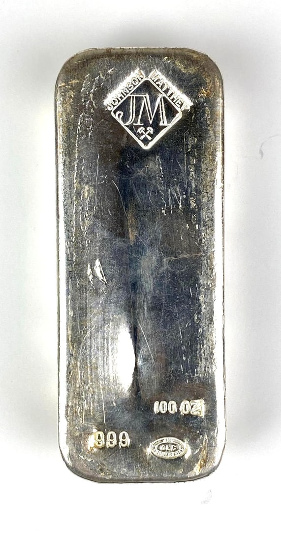 Johnson Matthey 100 oz 999 Fine Silver Ingot/ Bar: Johnson Matthey 100 oz 999 Fine Silver Ingot/ Bar