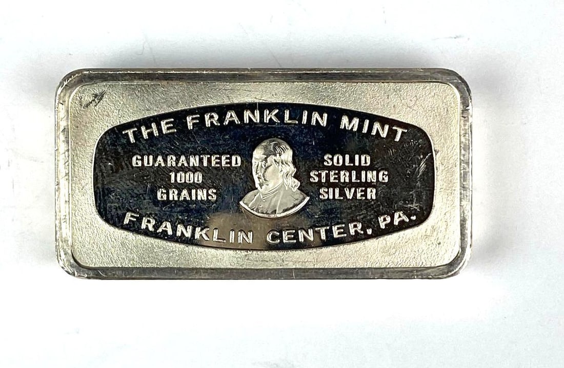 1973 The Franklin Mint 1000 Grain 2.32 oz Sterling Silver Ingot/ Bar (1 of 2)
