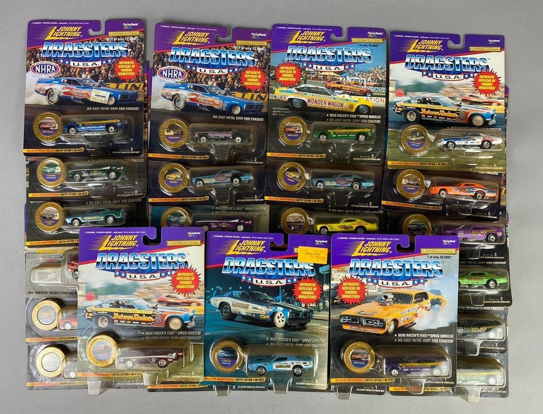 Group of Assorted Johnny Lightning Dragsters 1:64 Scale Die Cast Vehicles: Like new in original packaging.