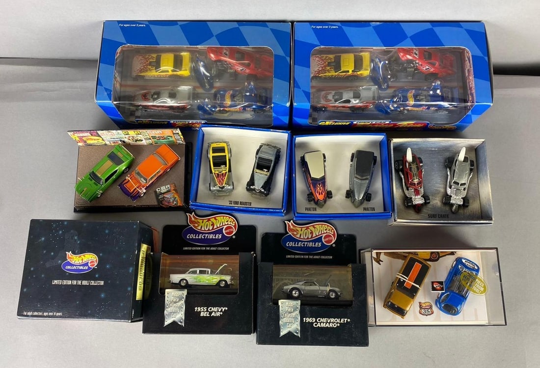 Group of Assorted Mattel HotWheels 1:64 Scale Die Cast Vehicles: Like new in original packaging.