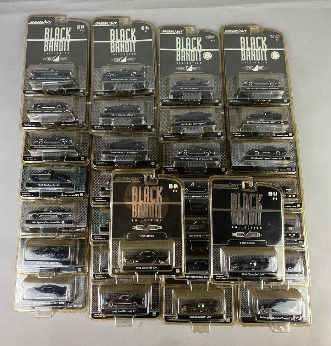 Group of Assorted Green Light Black Bandit 1:64 Scale Die Cast Vehicles: Like new in original packaging.