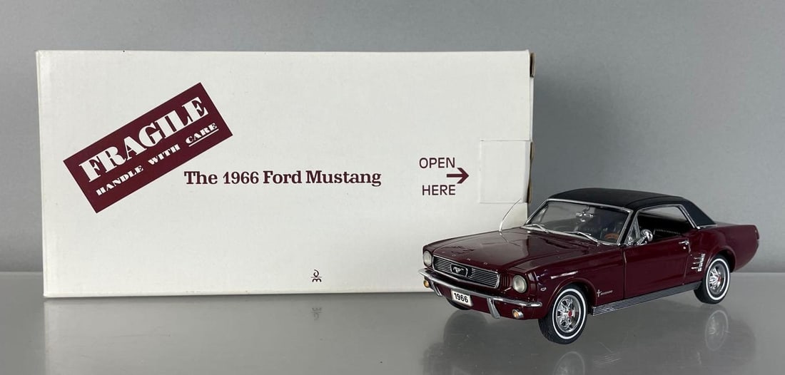 Danbury Mint 1966 Ford Mustang Hardtop Die-Cast Car: 1/24 scale, plum and black, original packaging